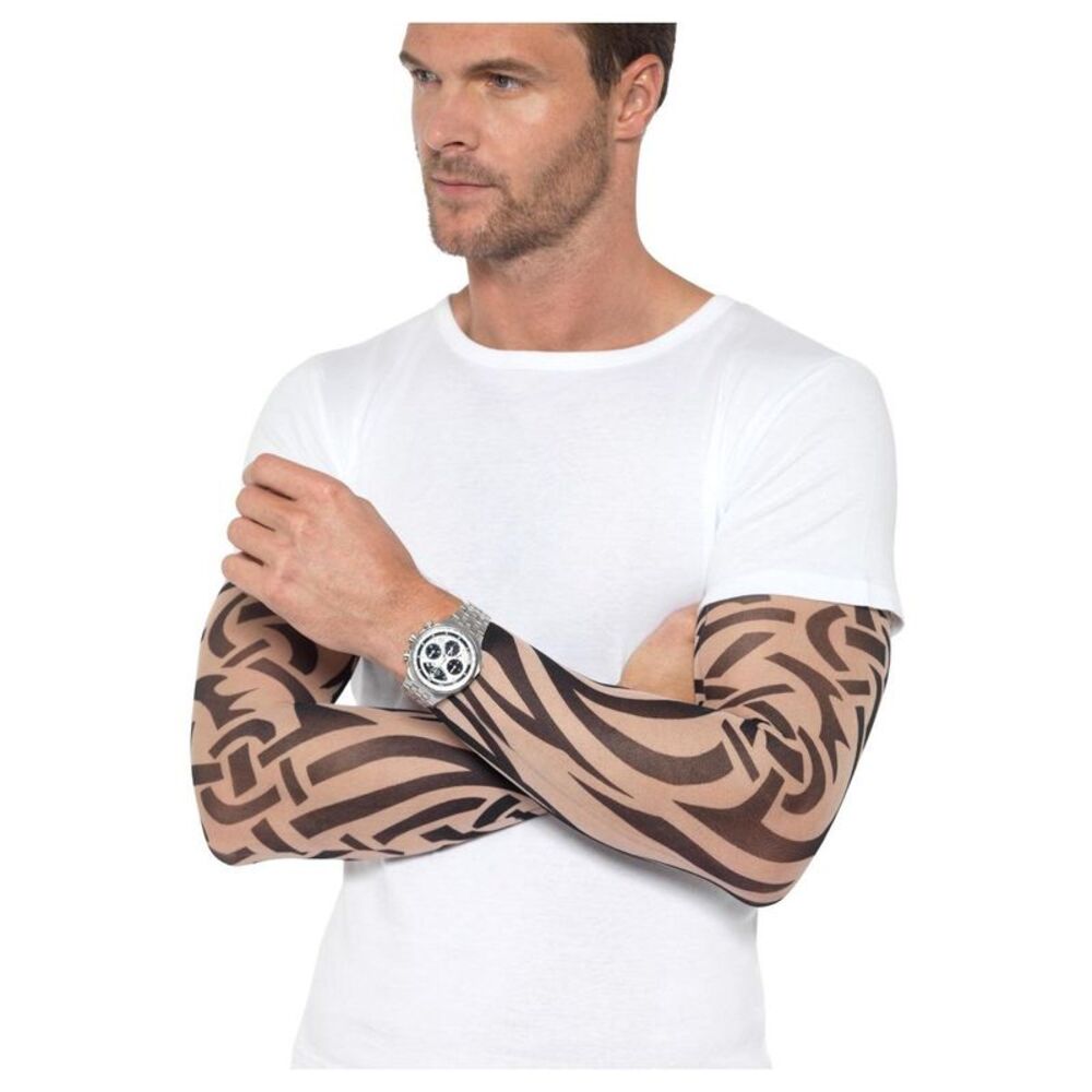 Smiffys Tattoo Arm Sleeves (Pack of 2) / Nude/Black
